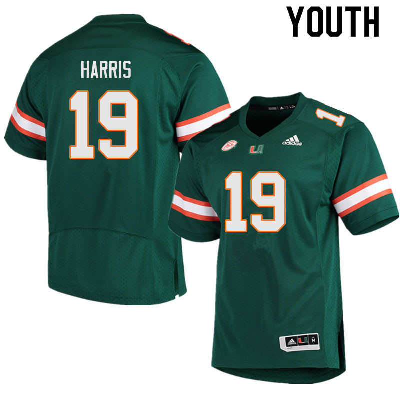 Youth #19 Jaden Harris Miami Hurricanes College Football Jerseys Sale-Green